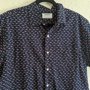 Old Navy Fish Printed Button Down Short Sleeve Shirt